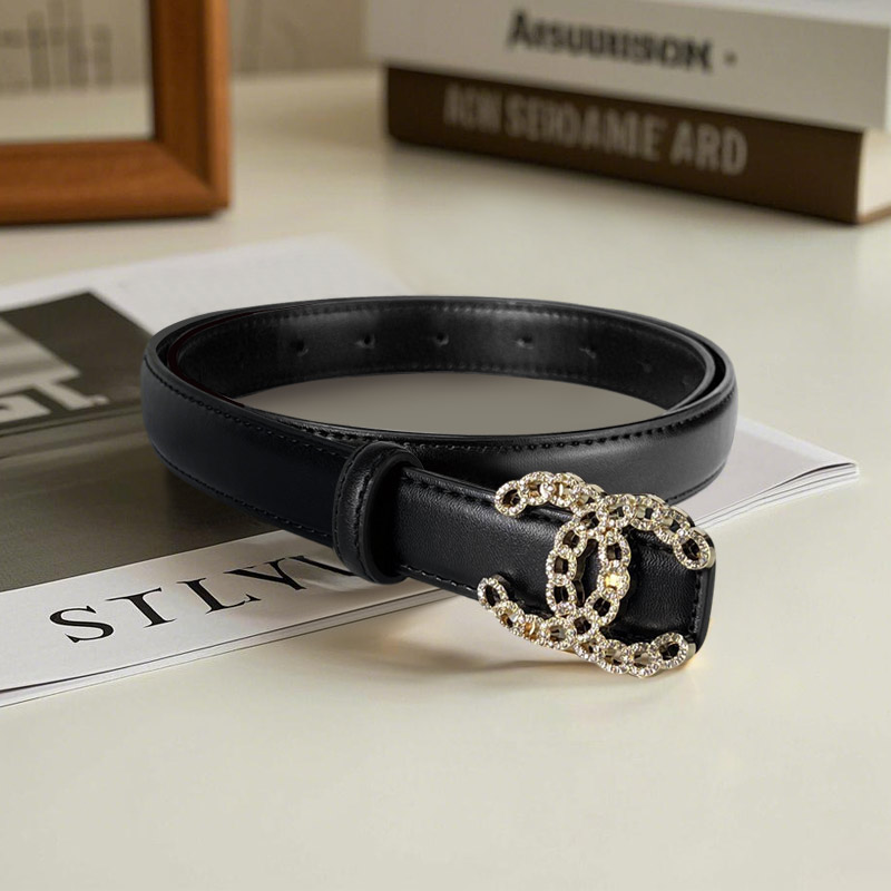 CCbelt Women's Crystal Paved Openwork CC Buckle Skinny Belt 2.5 Inches
