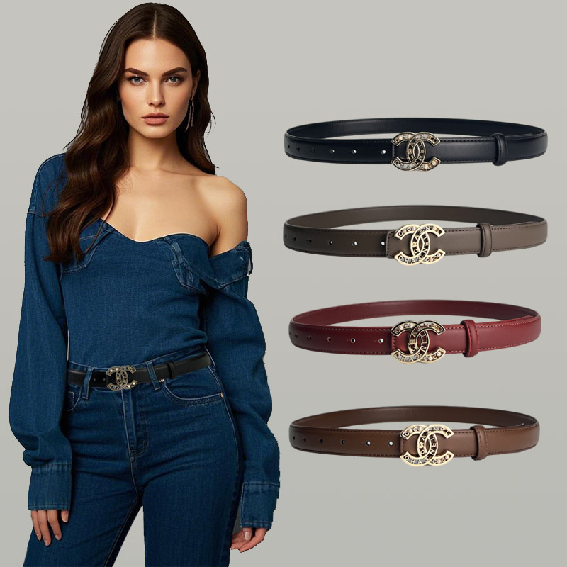 CCbelt Women's Pearl Dot Openwork CC Buckle Skinny Belt 2.5 Inches
