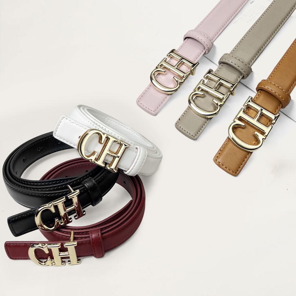 CCbelt Women's Gold CH Letter Buckle Skinny Belt 2.5 Inches