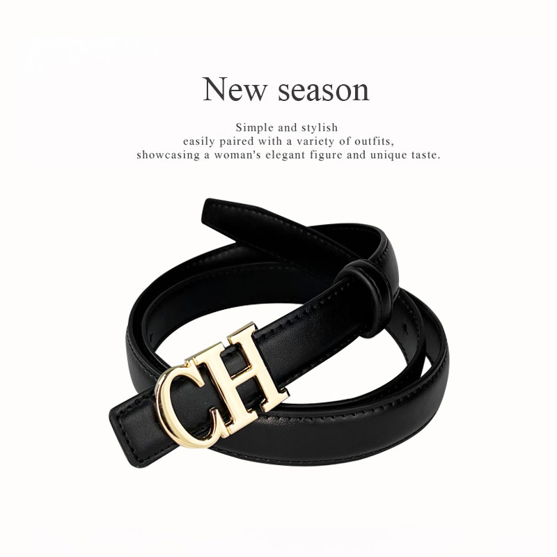 CCbelt Women's Gold CH Letter Buckle Skinny Belt 2.5 Inches