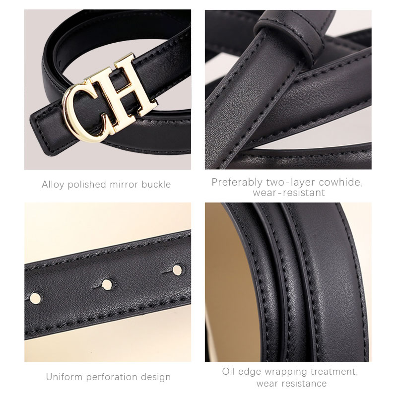 CCbelt Women's Gold CH Letter Buckle Skinny Belt 2.5 Inches