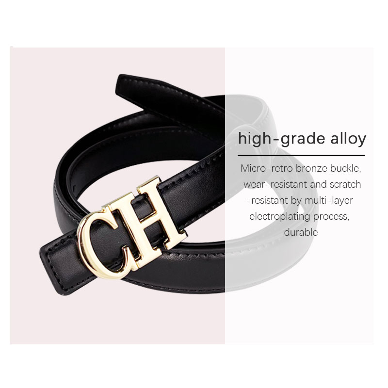 CCbelt Women's Gold CH Letter Buckle Skinny Belt 2.5 Inches