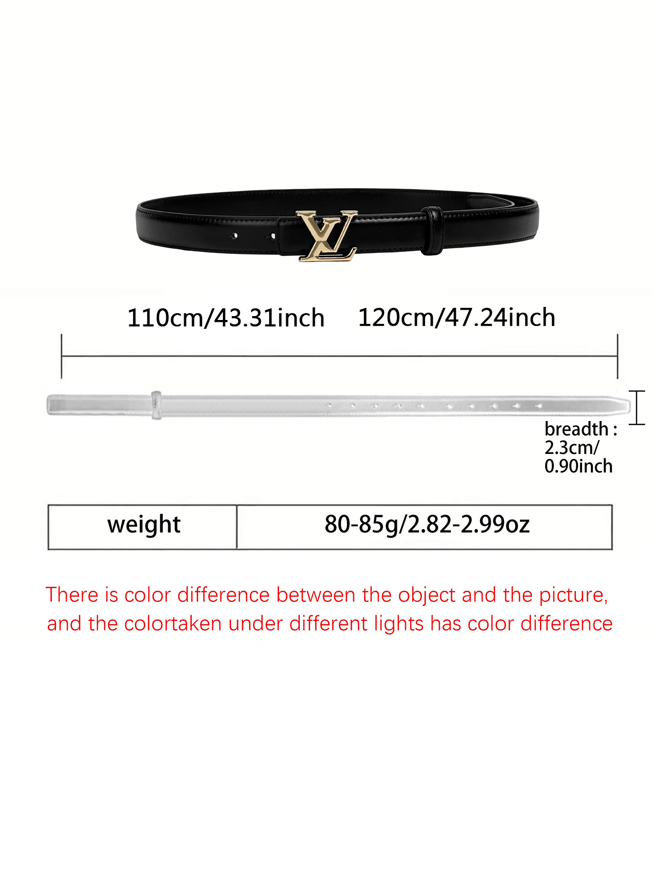 CCbelt Women's Gold LV Letter Buckle Skinny Belt 2.5 Inches