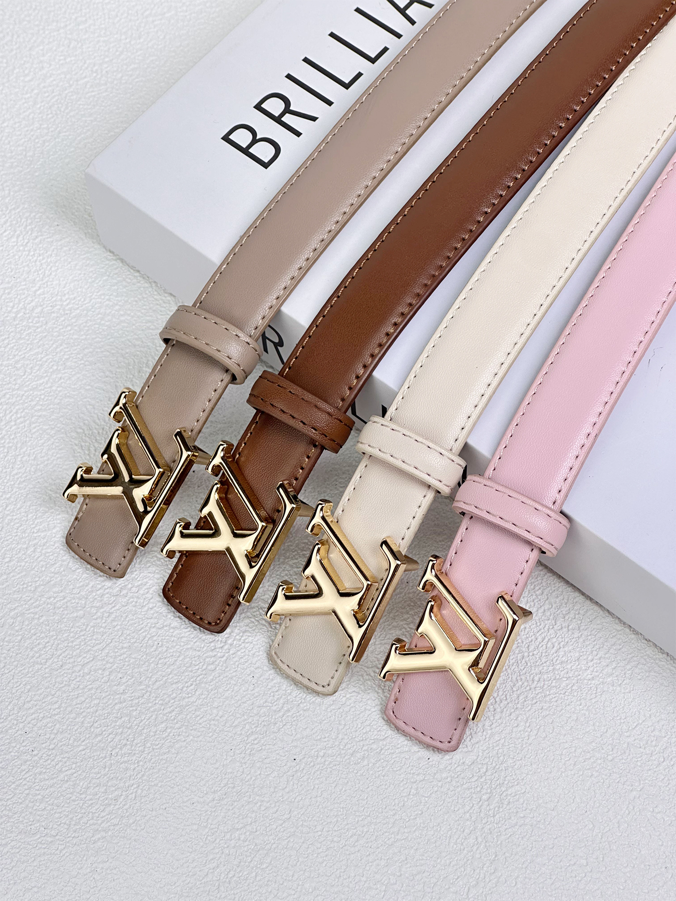 CCbelt Women's Gold LV Letter Buckle Skinny Belt 2.5 Inches