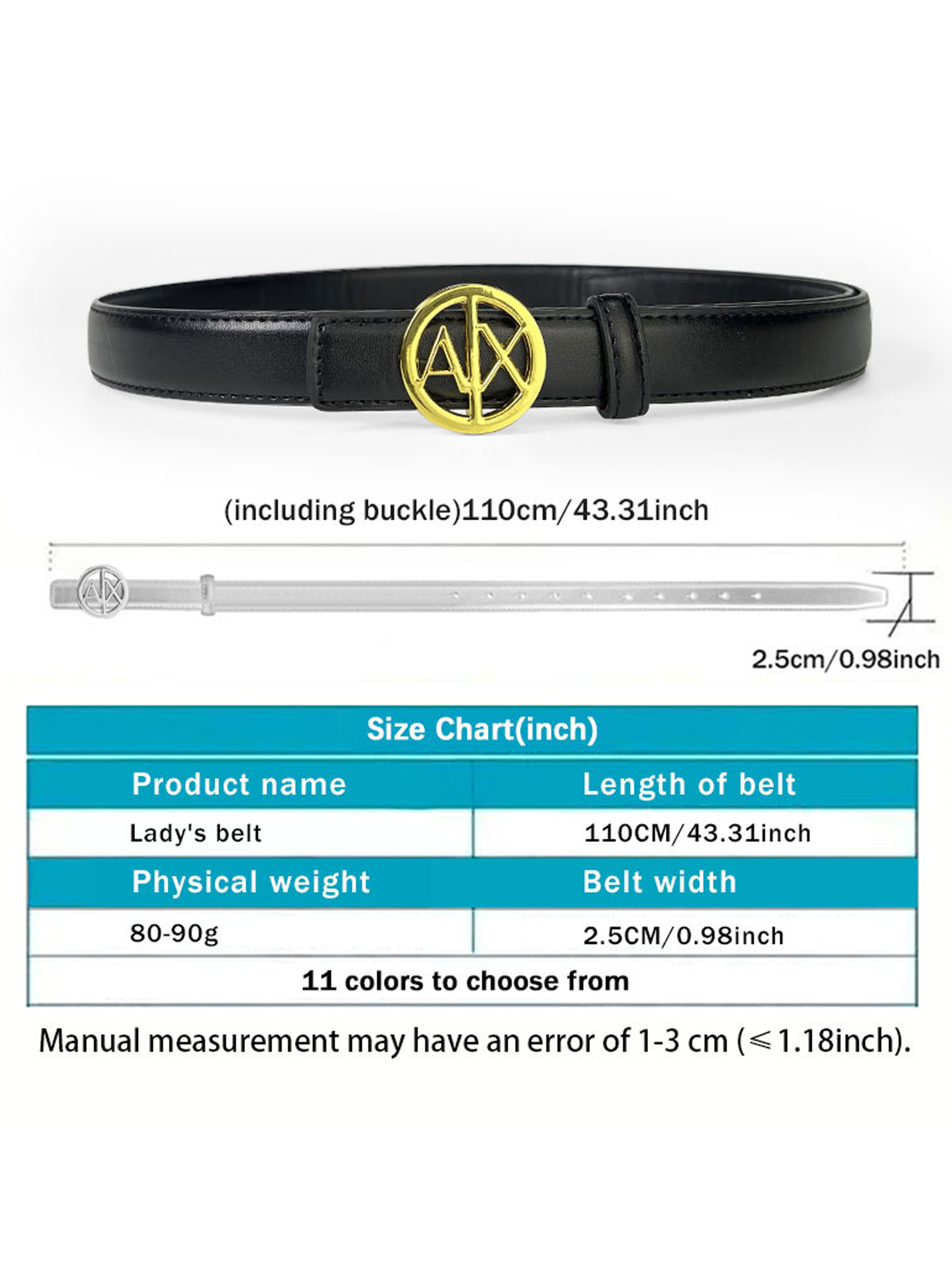 CCbelt Women's AX Round Ring Buckle Skinny Belt 2.5 Inches