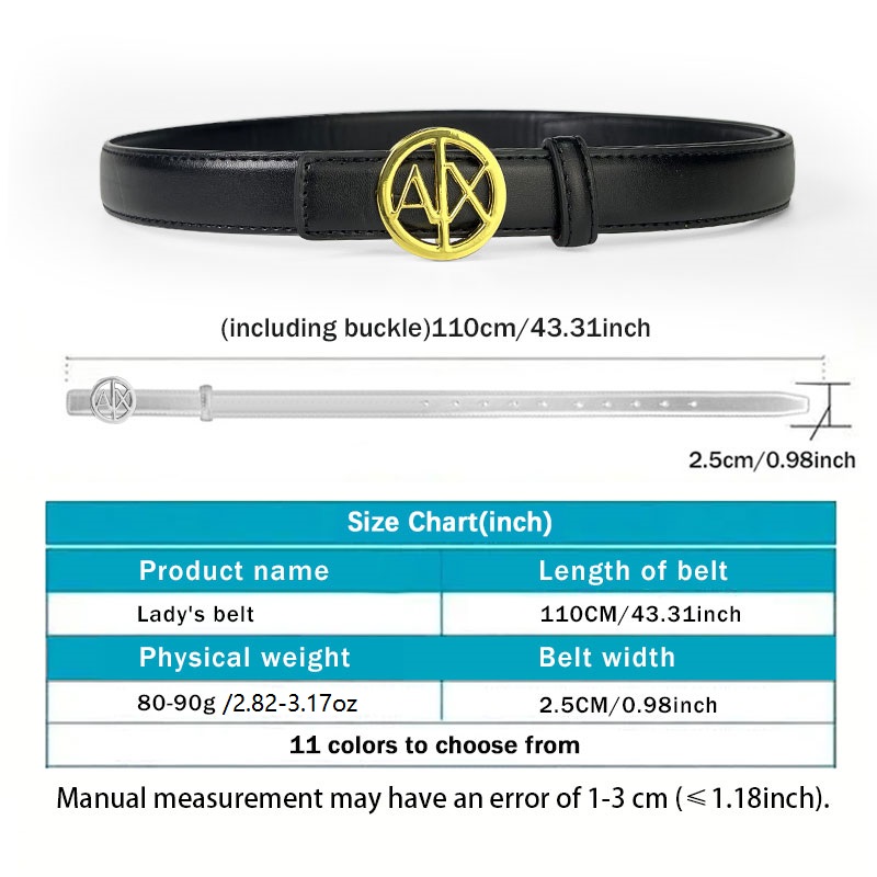 CCbelt Women's AX Round Ring Buckle Skinny Belt 2.5 Inches