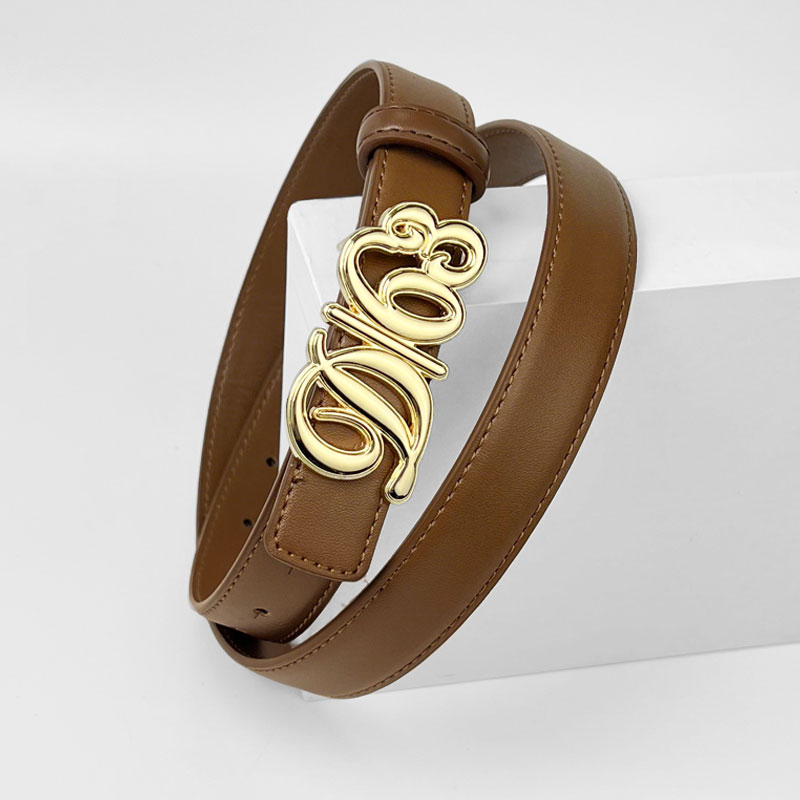 CCbelt Women's Ornate Script Letter Buckle Skinny Belt 2.5 Inches