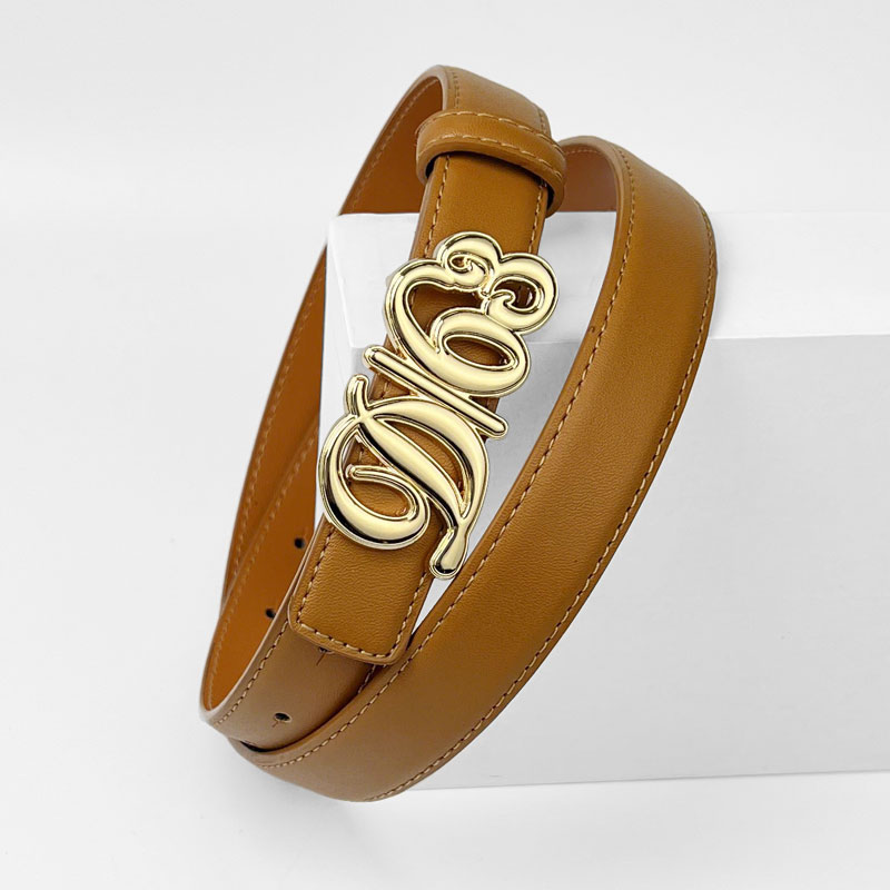 CCbelt Women's Ornate Script Letter Buckle Skinny Belt 2.5 Inches