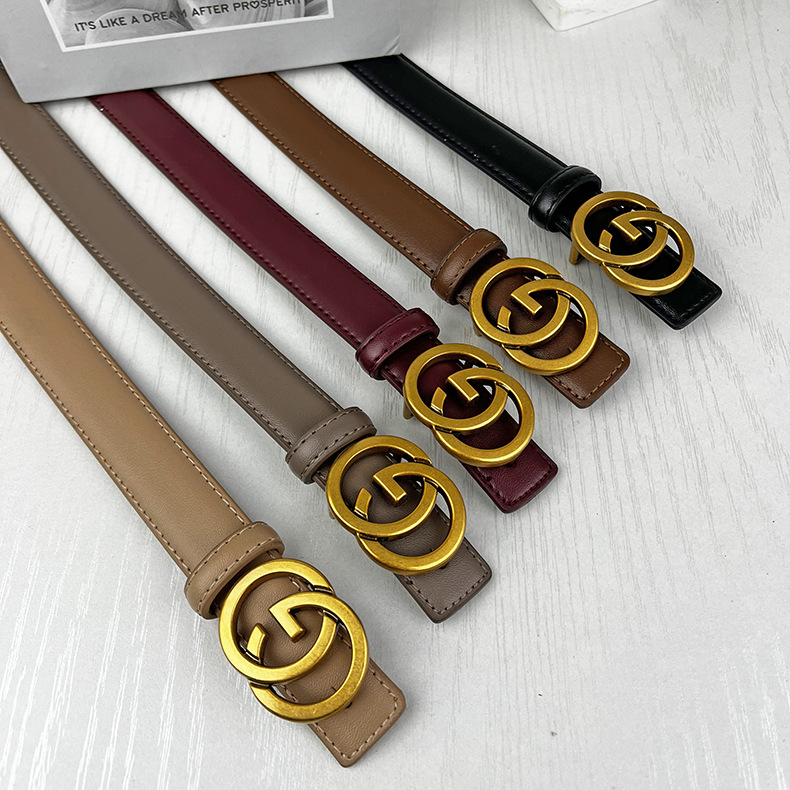 CCbelt Women's Round GG Ring Buckle Skinny Belt 2.5 Inches