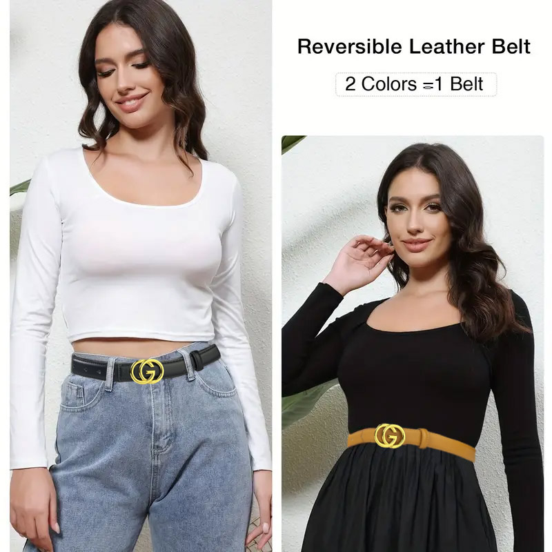 CCbelt Women's Round GG Ring Buckle Skinny Belt 2.5 Inches