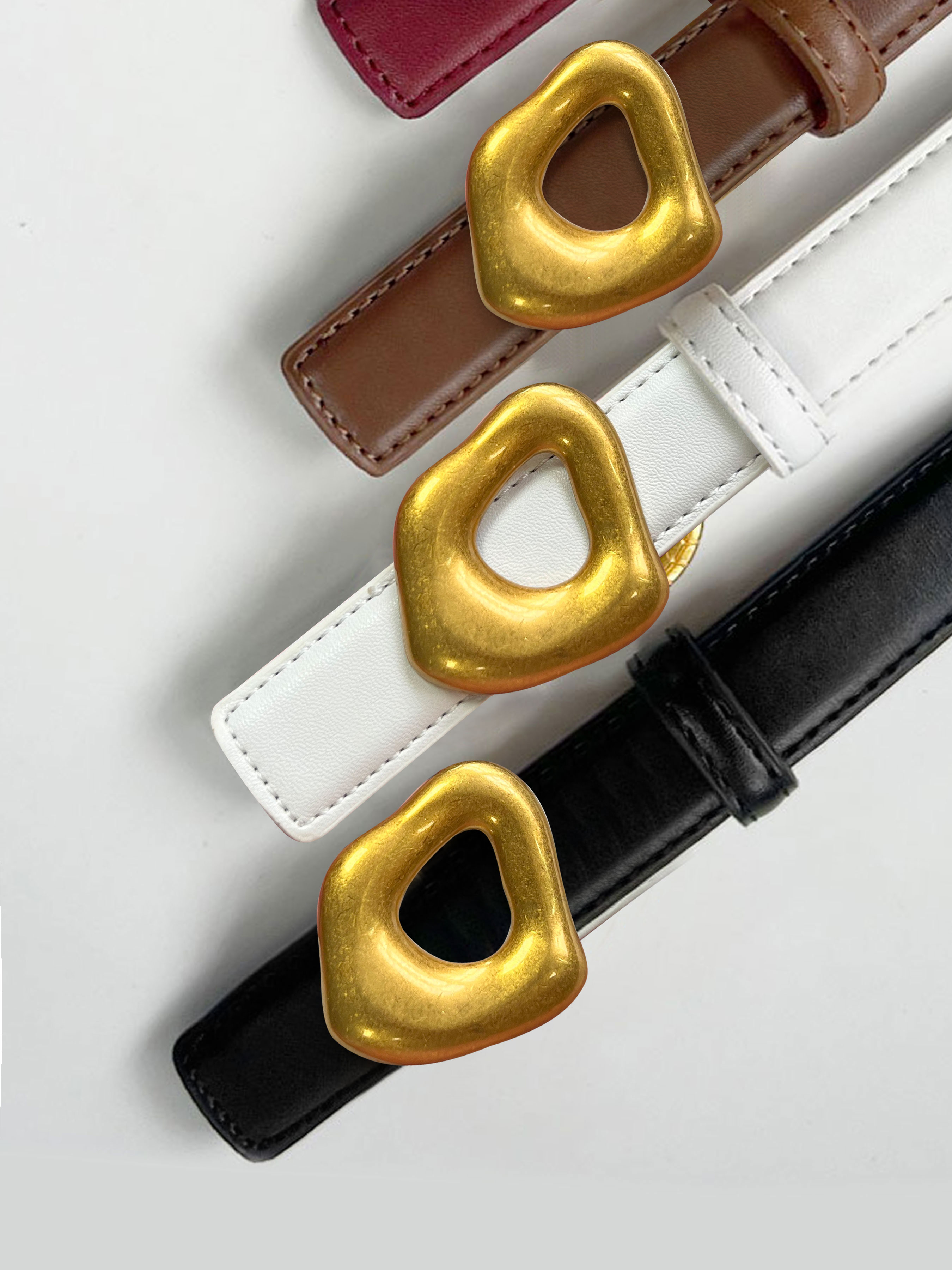 CCbelt Women's Organic Shape Ring Buckle Skinny Belt 2.5 Inches