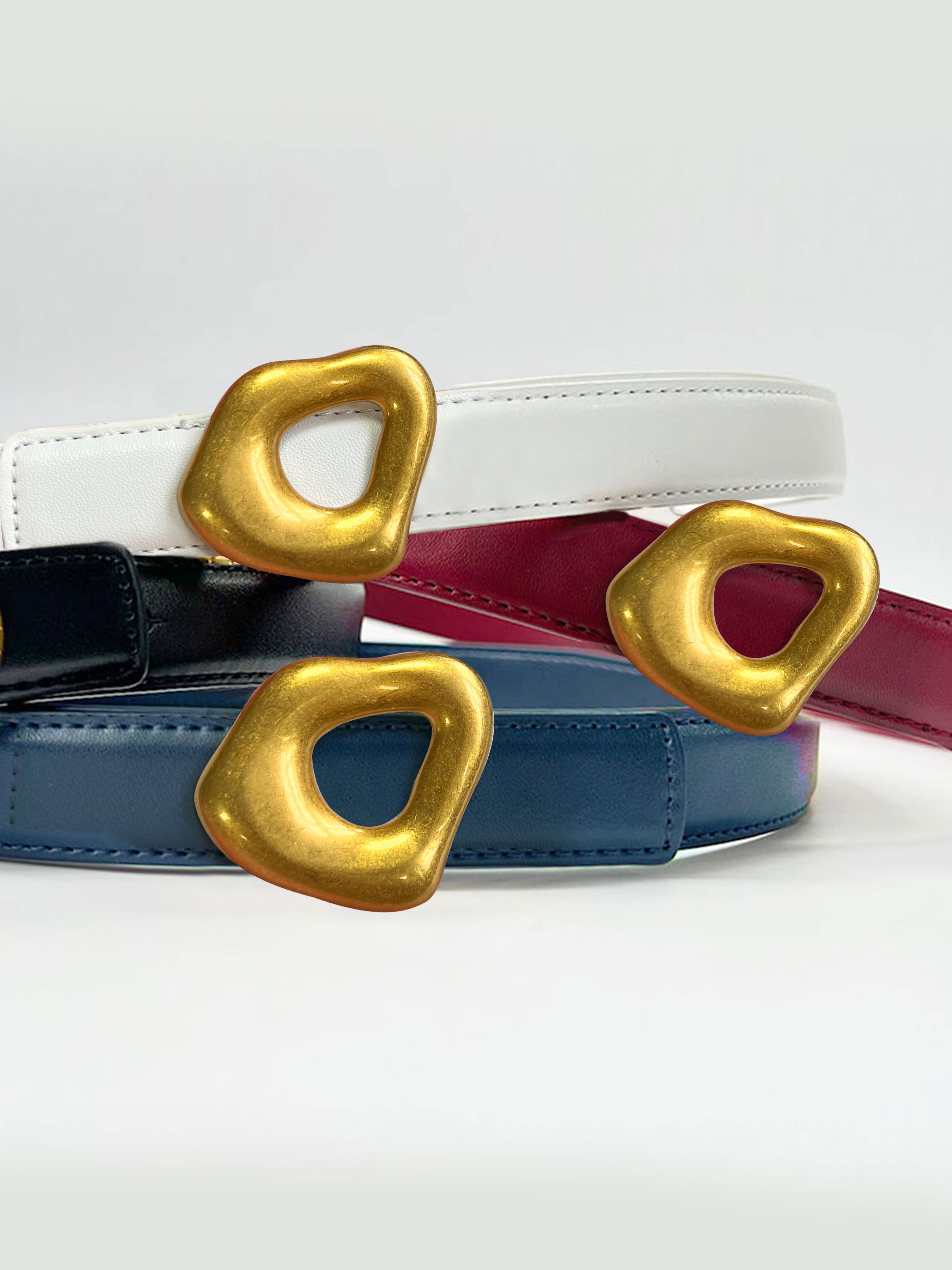 CCbelt Women's Organic Shape Ring Buckle Skinny Belt 2.5 Inches