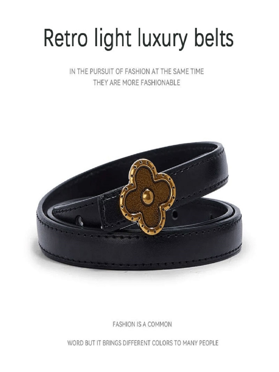 CCbelt Women's Vintage Four-Leaf Clover Buckle Skinny Belt 2.5 Inches