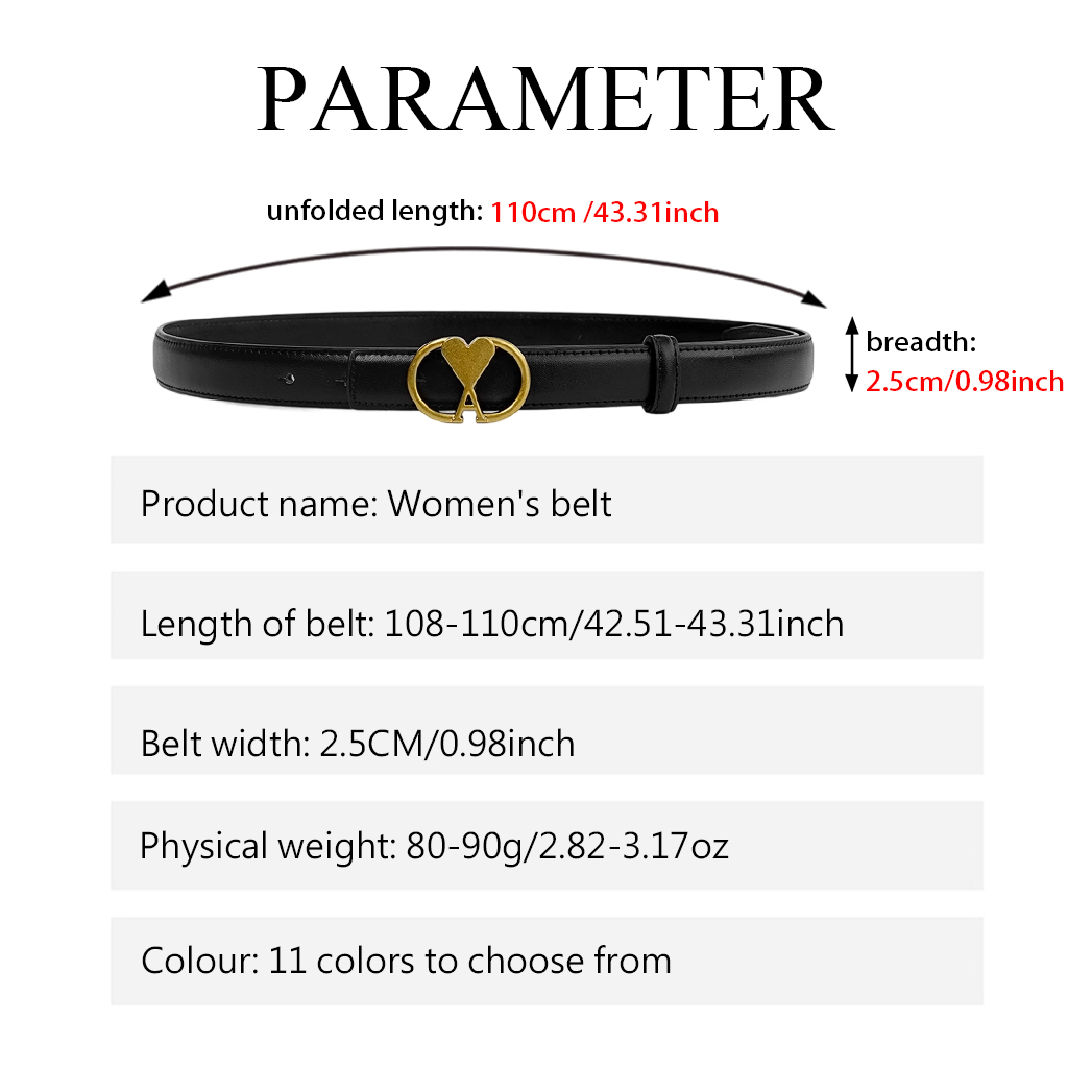 CCbelt Women's Gold Heart Ring Buckle Skinny Belt 2.5 Inches