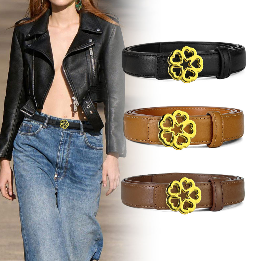 CCbelt Women's Gold Flower Buckle Skinny Belt 2.5 Inches