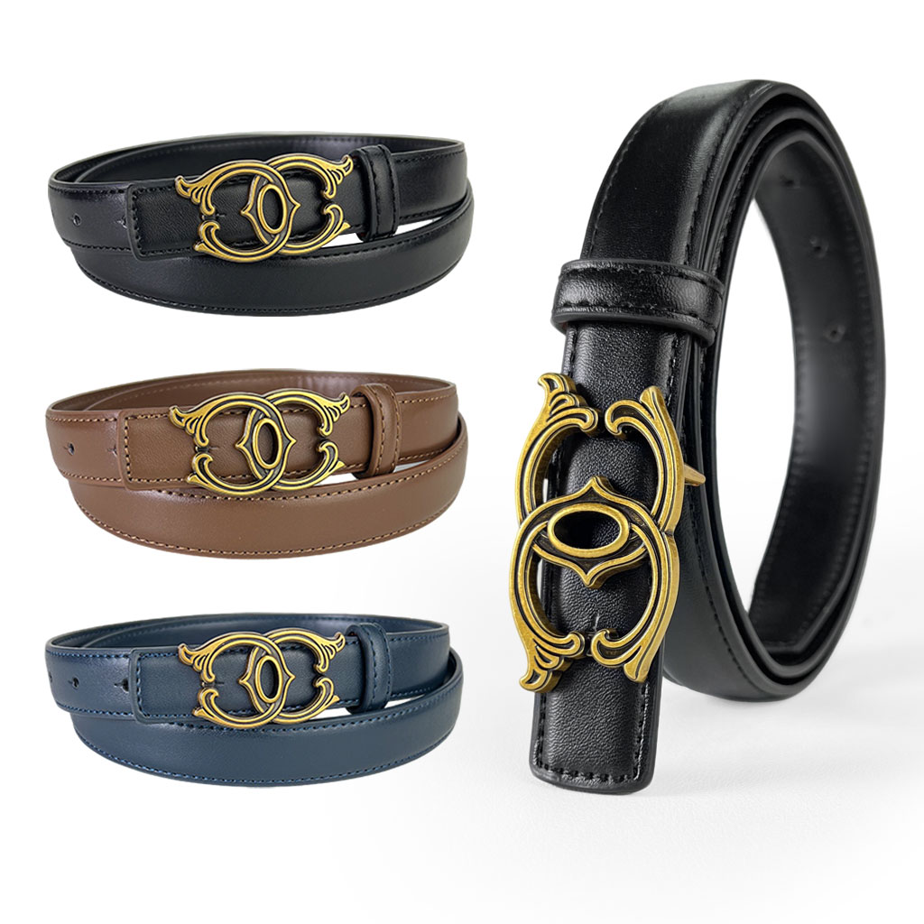 CCbelt Women's Scroll Border CC Buckle Skinny Belt 2.5 Inches