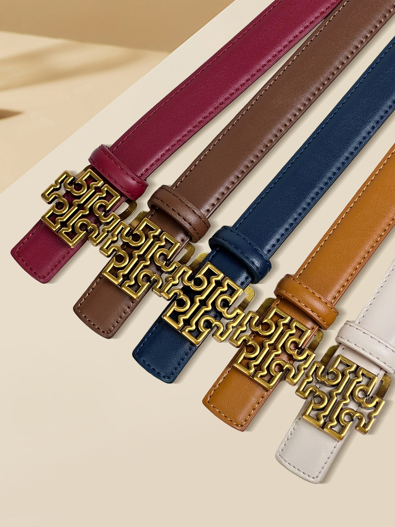CCbelt Women's Antique Gold Openwork Logo Plaque Buckle Skinny Belt 2.5 Inches